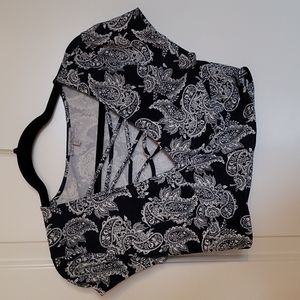 Charlotte Russe navy and white criss cross crop top